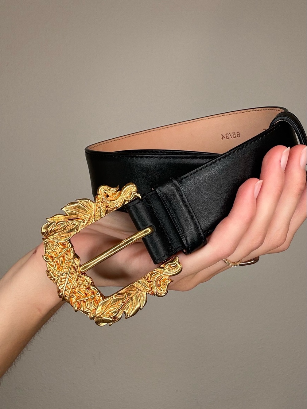 Versace Black Leather Belt with Gold Buckle